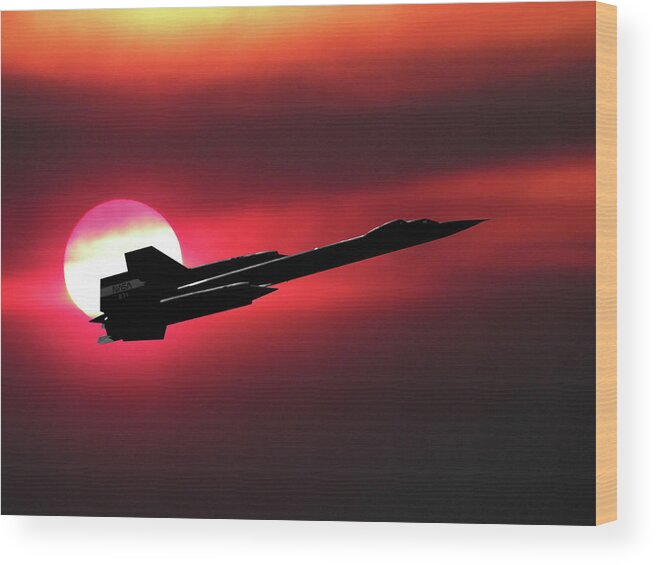 Sr-71 Blackbird Wood Print featuring the mixed media High Mach Sunset by Erik Simonsen