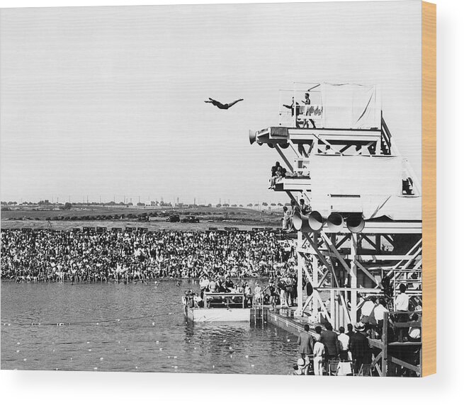 1920s Wood Print featuring the photograph High Platform Swan Dive by Underwood Archives