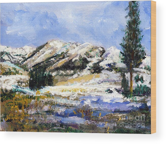 Mountains Wood Print featuring the painting High Sierra Snow Melt by Randy Sprout