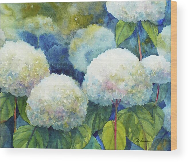Hydrangeas Wood Print featuring the painting Annabelle Hydrangeas 1 by Janet Zeh