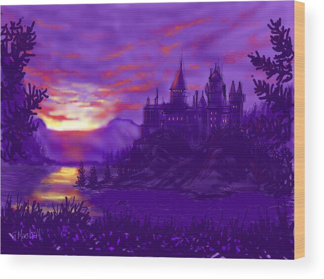 Ipad Art Wood Print featuring the painting Hogwarts in Purple by Glenn Marshall