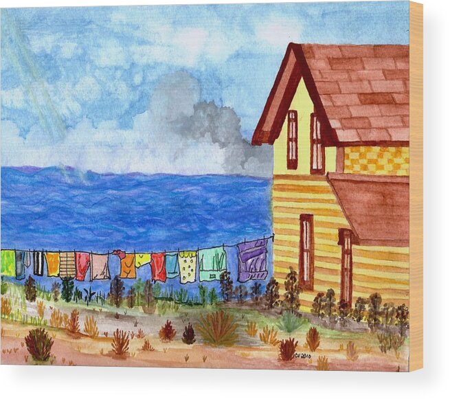 Hous At Beach Wood Print featuring the painting Home Sweet Home by Connie Valasco