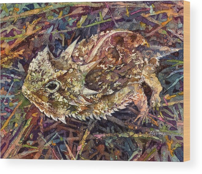 Horned Toad Wood Print featuring the painting Horned Toad by Hailey E Herrera