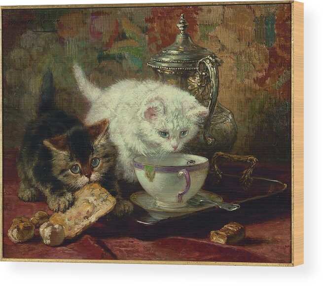 Henriette Ronner-knip (dutch Wood Print featuring the painting Hot tea by MotionAge Designs