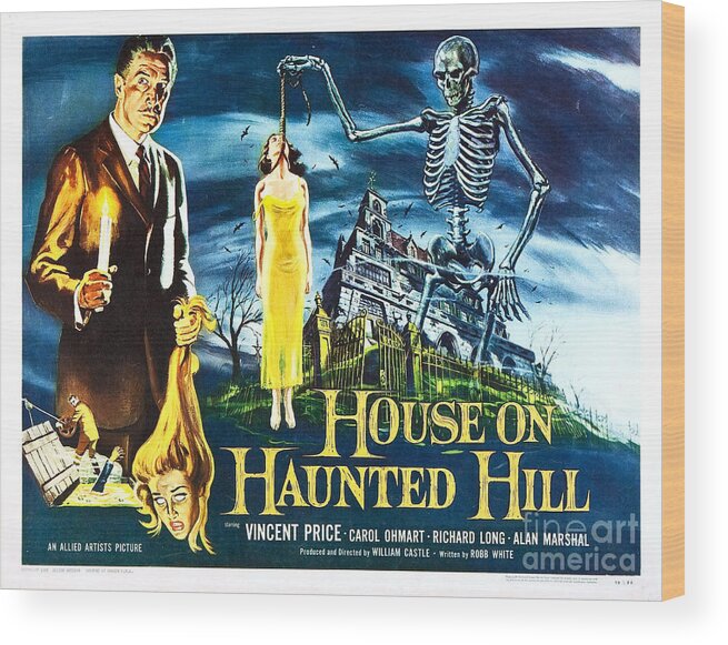 House Wood Print featuring the painting House on Haunted Hill Poster Classic horror movie by Vintage Collectables