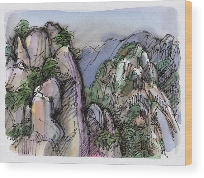 Landscape Wood Print featuring the painting Huangshan, China by Judith Kunzle