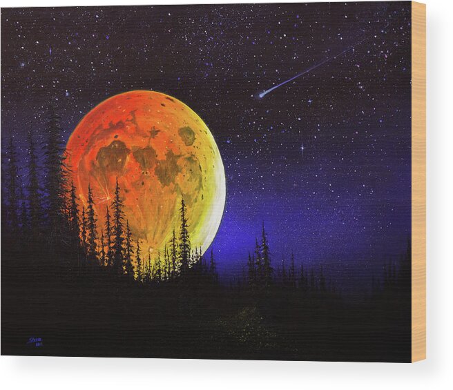 Full Moon Wood Print featuring the painting Hunter's Harvest Moon by Chris Steele
