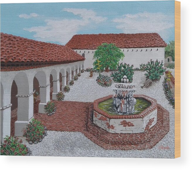 Mission Wood Print featuring the painting In its Day Mission San Miguel by Katherine Young-Beck
