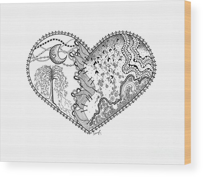 Broken Heart Wood Print featuring the drawing Repaired Heart by Ana V Ramirez