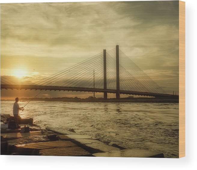 Suspension Bridge Wood Print featuring the photograph Indian River Inlet View by David Kay