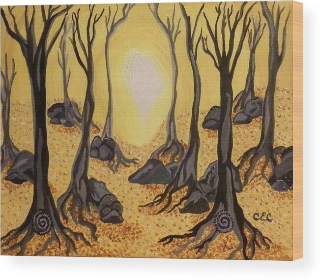 Forest Wood Print featuring the painting Into The Light by Carolyn Cable