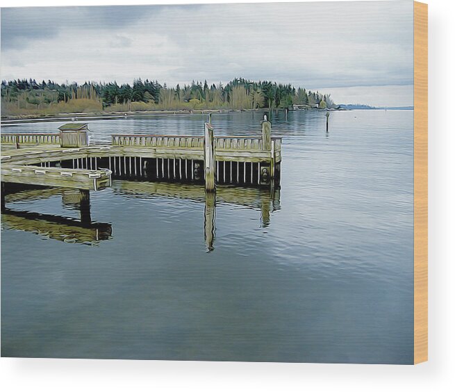 Boat Docks Wood Print featuring the photograph Juanita Bay in Gray by Linda Carruth