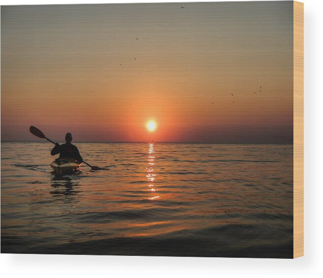 Sunset Wood Print featuring the photograph Kayak at Sunset by Terry Ann Morris