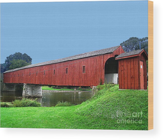 Kissing Wood Print featuring the photograph Kissing Bridge of West Montrose by Nina Silver