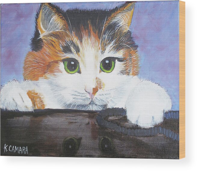 Pets Wood Print featuring the painting Kitty Reflections by Kathie Camara