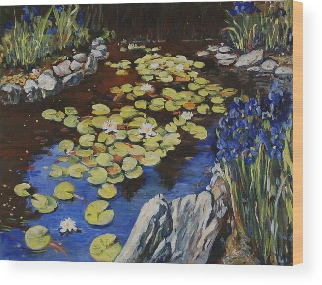 Ingrid Dohm Wood Print featuring the painting Klehm Arboretum Lily Pond by Ingrid Dohm