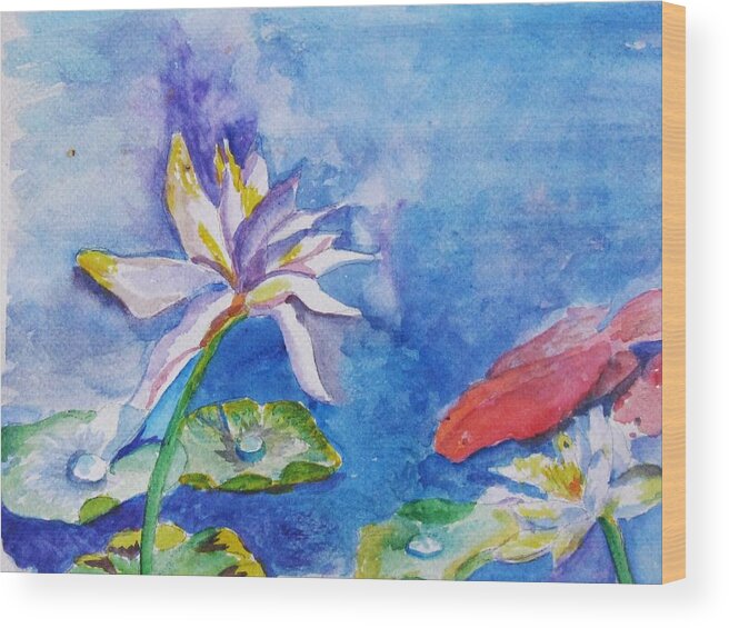 Koi Wood Print featuring the painting Koi Dance among the water lilies by Trilby Cole