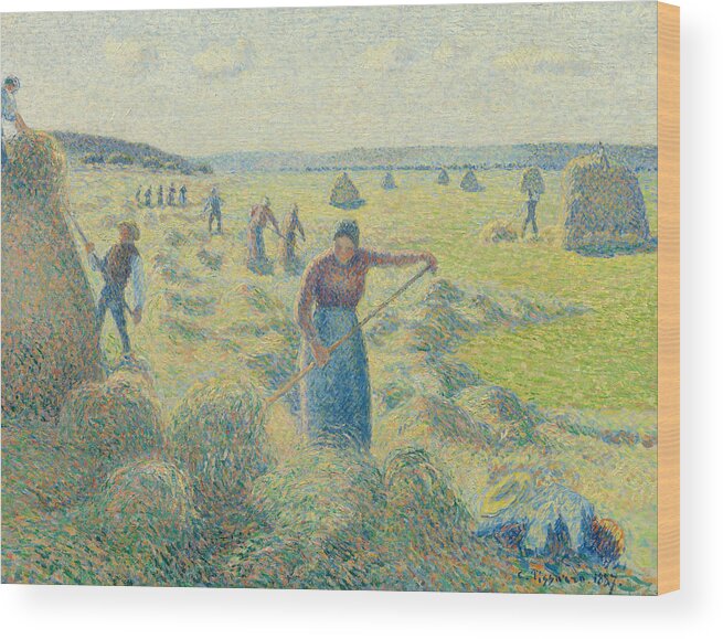 Camille Pissarro Wood Print featuring the painting The Harvesting of Hay Eragny by Camille Pissarro