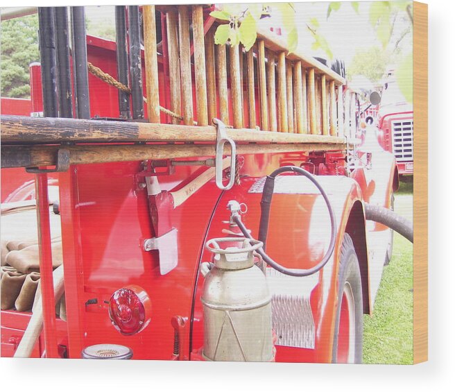 Red Wood Print featuring the photograph Ladder truck by Melinda Dare Benfield