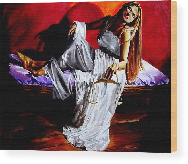 Law Art Wood Print featuring the painting Lady Justice by Laura Pierre-Louis