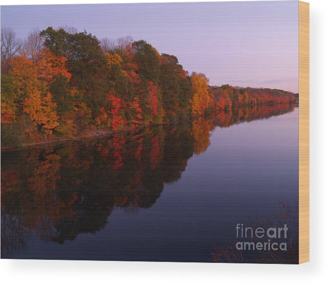 Lake Wood Print featuring the photograph Lake Nockamixon Twilight Reflection in Autumn by Anna Lisa Yoder