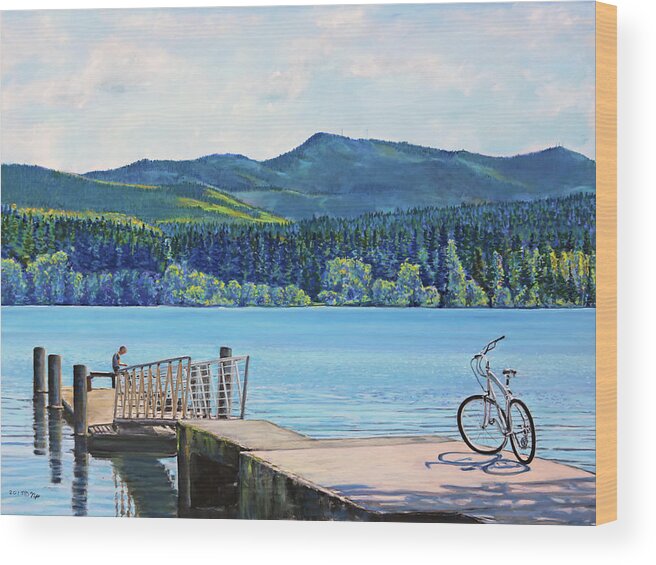 Birdseye Art Studio Wood Print featuring the painting Lake Padden-View from the Memorial Bench of Mildred Hottle and Jeffery Myers by Nick Payne