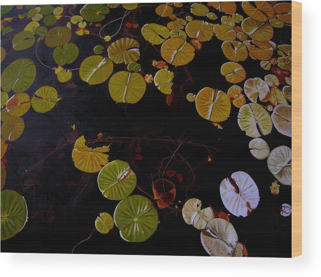 Water Wood Print featuring the painting Lake Washington Lilypad 8 by Thu Nguyen