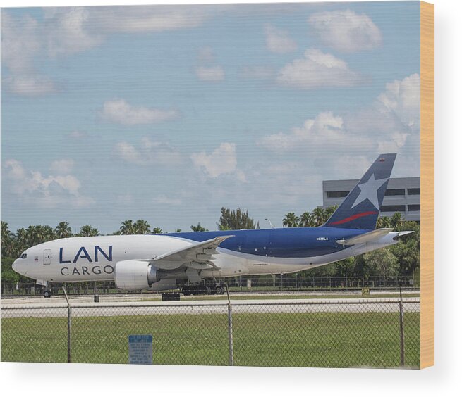 Lan Wood Print featuring the photograph LAN Cargo Jet at MIA by Dart Humeston
