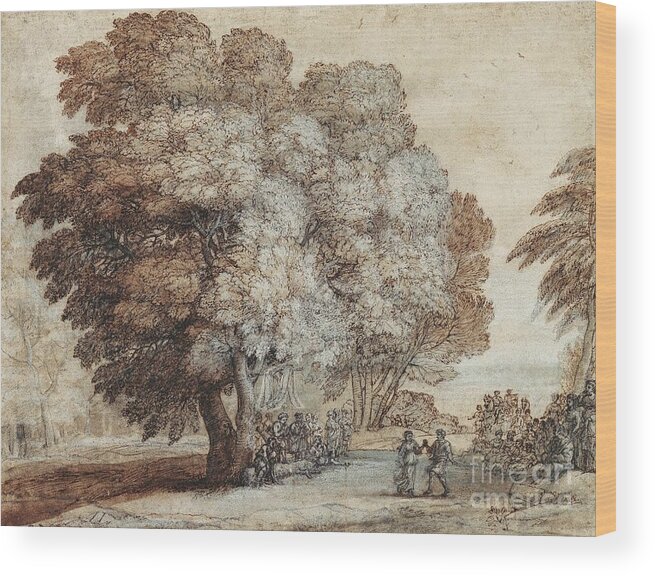 Royal Claude-lorrain Wood Print featuring the painting Landscape with dancing by MotionAge Designs