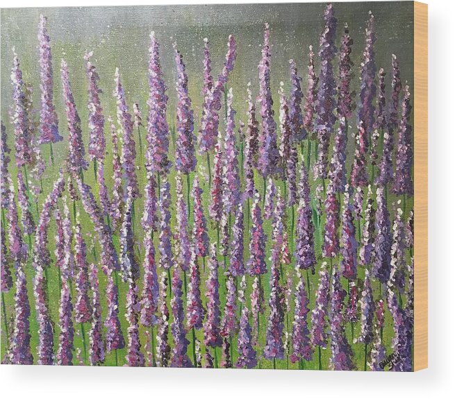 Lavender Wood Print featuring the painting Lavender Field by Queen Gardner