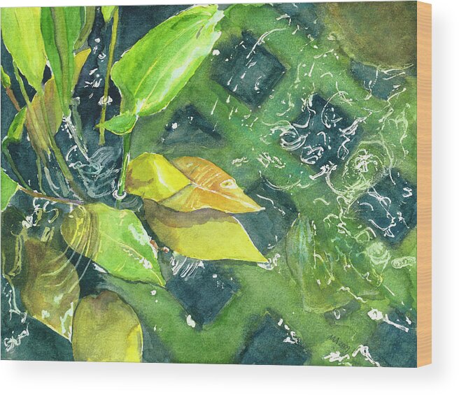 Leaves Wood Print featuring the painting Leaf Pond by Madeleine Arnett