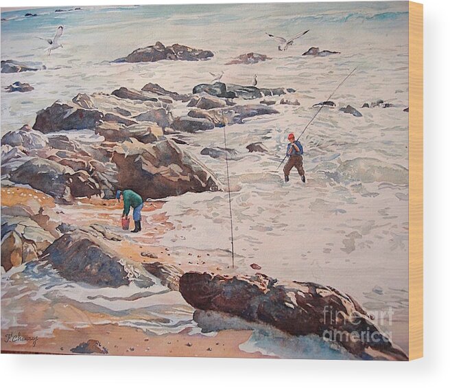 Fishermen Wood Print featuring the painting Les Pecheurs by Francoise Chauray