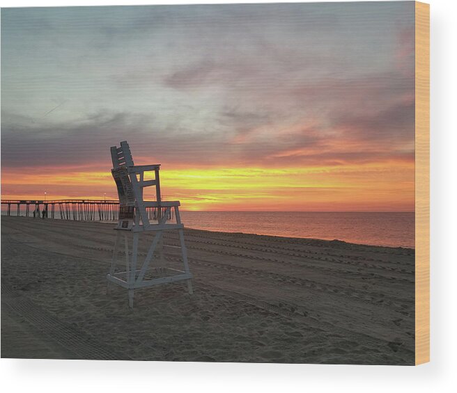 Lifeguard Wood Print featuring the photograph Lifeguard Stand on the Beach at Sunrise by Robert Banach
