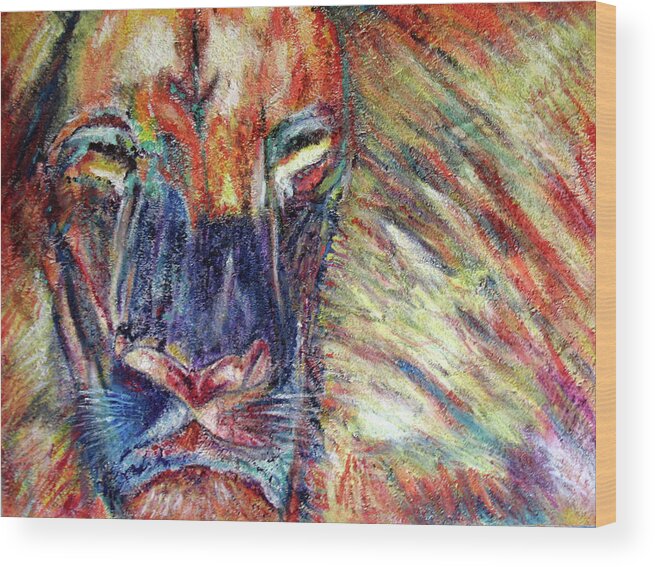 Endangered Species Wood Print featuring the painting Lion by Toni Willey