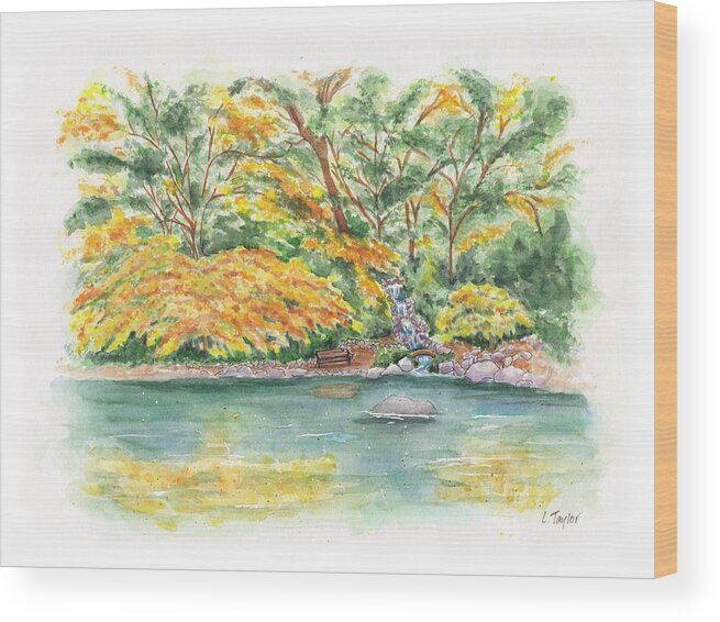 Lithia Park Wood Print featuring the painting Lithia Park Reflections by Lori Taylor