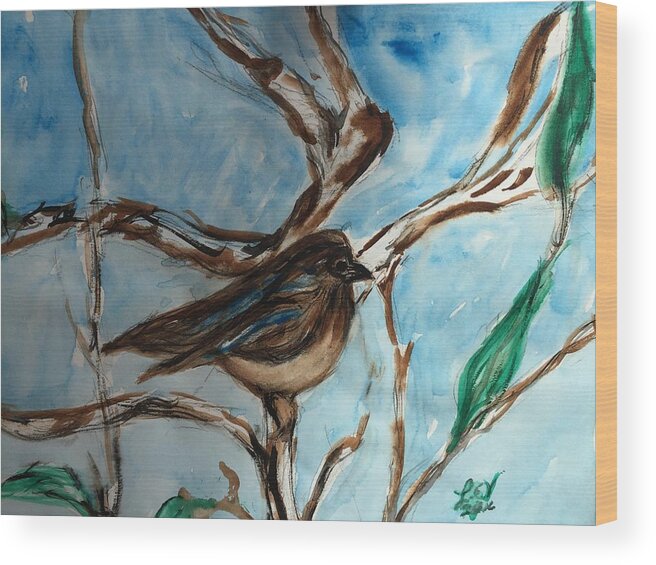 Bird Wood Print featuring the painting Little Bird by Lucille Valentino