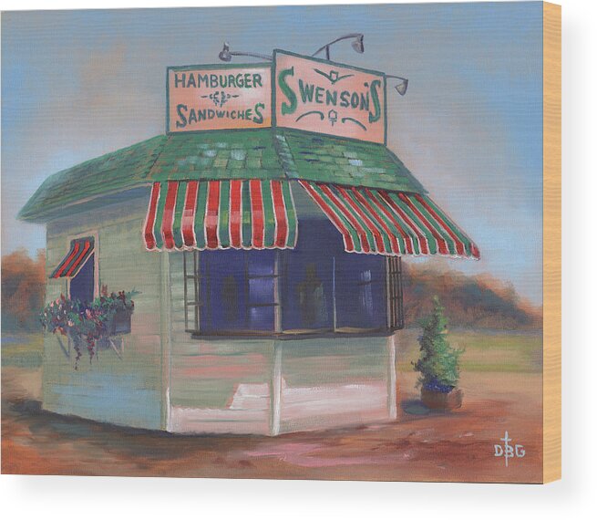 Drive-in Restauarnt Wood Print featuring the painting Little Drive-In on South Hawkins Ave by David Bader