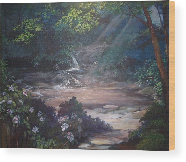 North Carolina Wood Print featuring the painting Living Waters by Scott Stafstrom