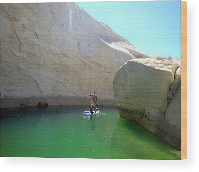  Wood Print featuring the photograph Lone Rock Lake Powell paddleboarding 2014 by Leizel Grant
