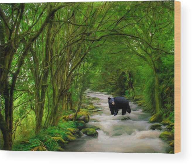 Bear Wood Print featuring the painting Lonely Hunter by Steven Richardson