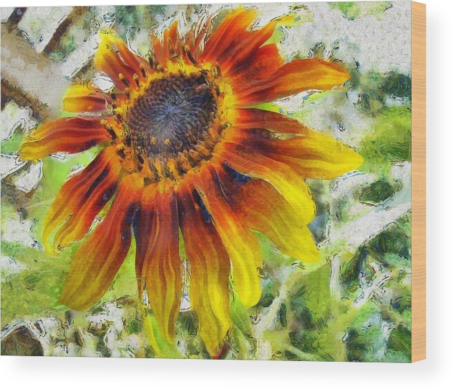 Sunflower Wood Print featuring the painting Lonely Sunflower by Maciek Froncisz