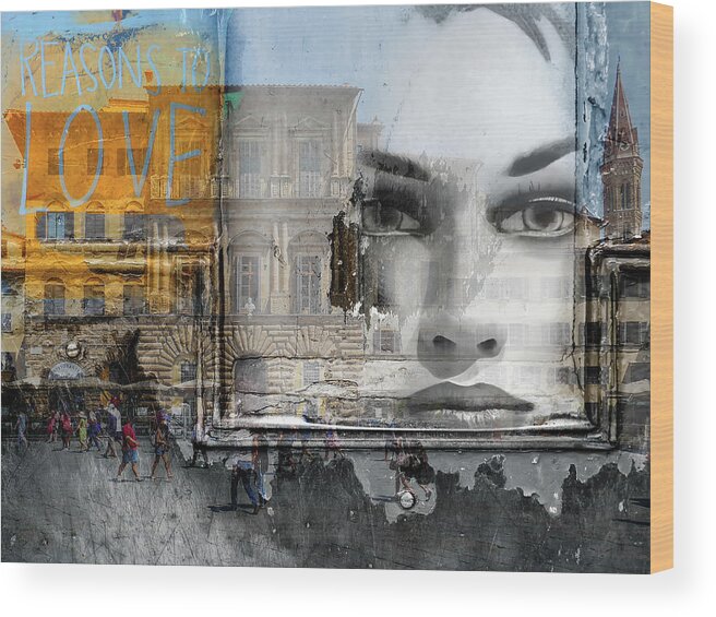 Woman Wood Print featuring the photograph Looking at the street life of Florence by Gabi Hampe