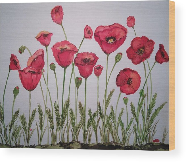 Poppies Wood Print featuring the painting Lot's of Poppies by Susan Nielsen