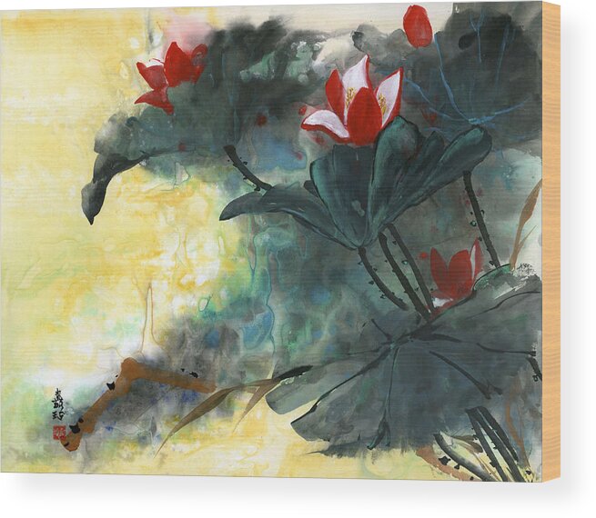 Lotus Wood Print featuring the painting Lotus Dreams by Charlene Fuhrman-Schulz