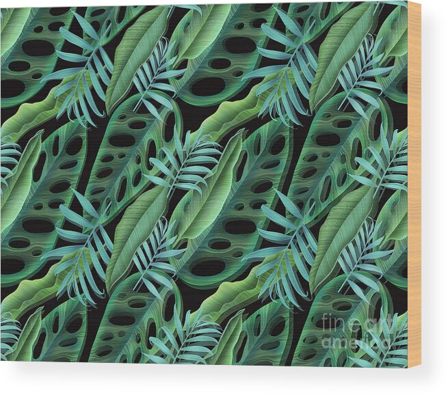 Tropical Leaves Wood Print featuring the digital art Lovely Green by Mark Ashkenazi