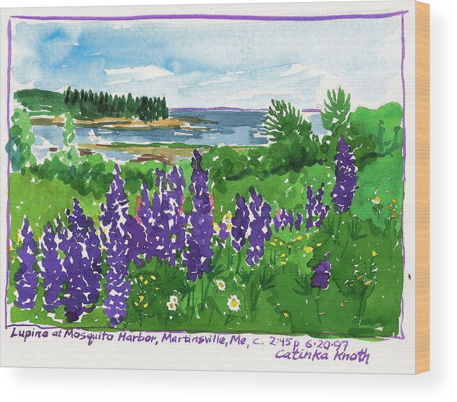 Purple Lupine Wood Print featuring the painting Maine Coast Purple Lupine Art by Catinka Knoth