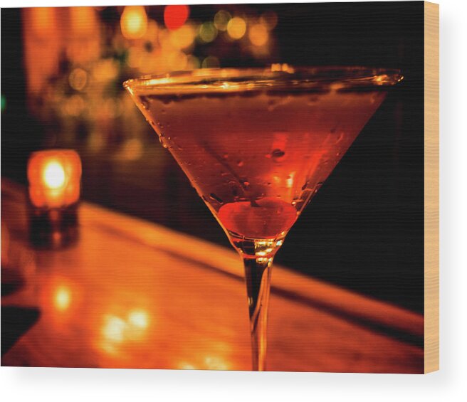 Cocktail Wood Print featuring the photograph Manhattan with Cherry by David Kay