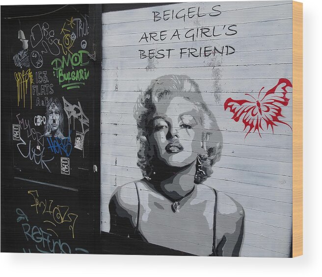 Marilyn Monroe Wood Print featuring the photograph Marilyn Bagels in London  by Funkpix Photo Hunter