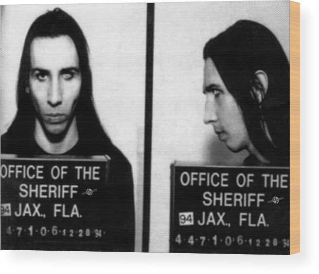 Marilyn Manson Wood Print featuring the photograph Marilyn Manson Mug Shot Horizontal by Tony Rubino