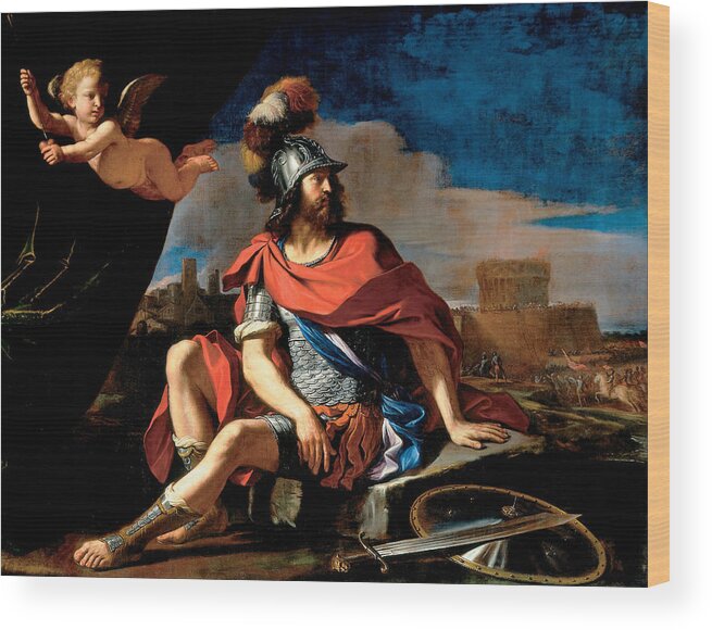 Guercino Wood Print featuring the painting Mars with Cupid by Guercino